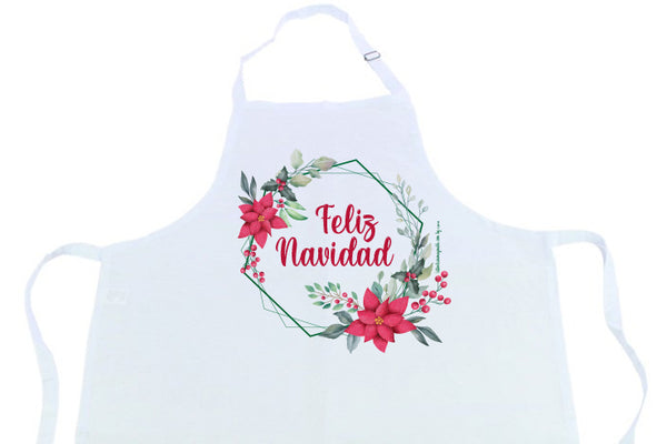 Delantal blanco con hebilla y diseño navideño "Feliz Navidad"