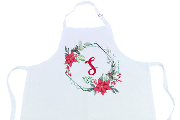 Delantal blanco con hebilla y diseño navideño personalizable inicial