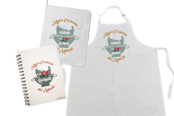 Lote Delantal + Paño de cocina + Recetario "Mejor cocinera del mundo"