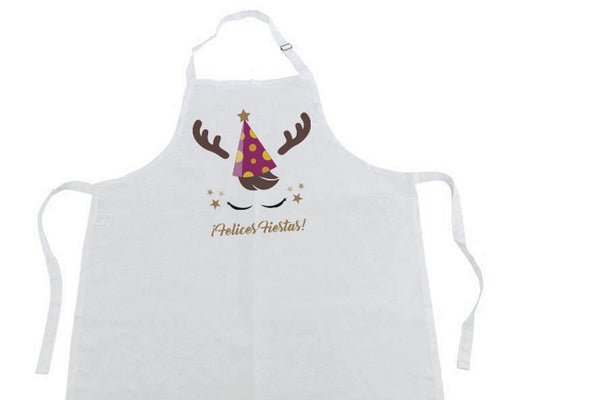 Delantal blanco con hebilla "Felices Fiestas"