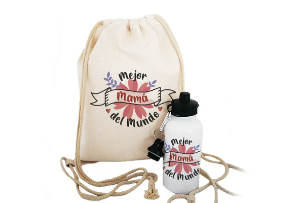 Lote Mochila + Botella de aluminio "Mejor mamá del mundo"