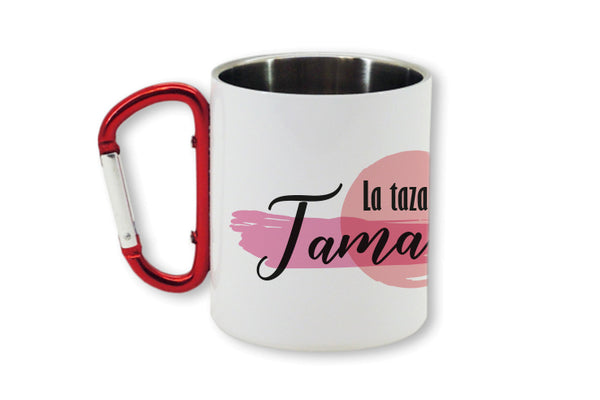 Taza de acero con asa de mosquetón Nombre Personalizado Rosa