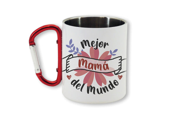 Taza de acero con asa de mosquetón "Mejor mamá del mundo"