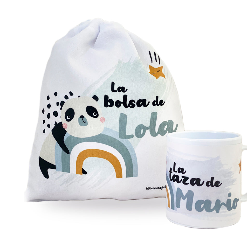 Taza Infantil de plástico + Bolsa de almuerzo Panda